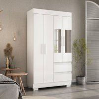 Guarda-Roupa Solteiro Maya 4 Portas 2 Gavetas com Espelho Branco - Acp Móveis