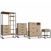 Conjunto Quarto Industrial 4pçs Closet Sapateira Cômoda Mesa de Cabeceira Marrom e Preto