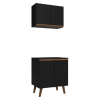 Kit de Cozinha com Armário Aéreo e Balcão 70 cm Preto Pieta Madesa