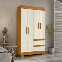 Guarda-Roupa Solteiro Maya 4 Portas 2 Gavetas Off White/Cinamomo - Acp Móveis