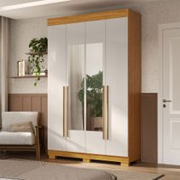 Guarda-Roupa Solteiro Agata 4 Portas 2 Gavetas com Espelho Off White/Cinamomo - Acp Móveis