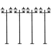 Kit 4 Postes Duplos para Jardim Praça 1,56m Clássico Preto Heritage Dital E27 Iluminação Externa