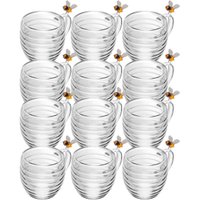 Conjunto 12 Xícaras Vidro 180ml Lovely Bee Mesa Posta Chá Café Espresso Canecas Decoradas Abelhas Lyor