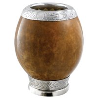 Cuia Coquinho Com Pé De Metal Bocal Em Aluminio Trabalhado Lisa Natural Média