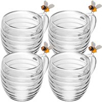 Conjunto 4 Xícaras de Chá 180ml Lovely Bee Lyor Abelinhas Vidro Duplo Decoradas