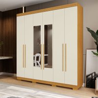 Guarda-Roupa Casal Agata 6 Portas 3 Gavetas com Espelho Off White/Cinamomo - Acp Móveis