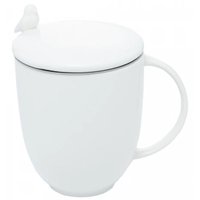 Caneca Com Infusor Chá E Tampa 350ml Porcelana Birds Wolff Branca Pássaro Filtro Xícara Avulsa