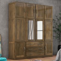 Guarda-Roupa Casal Paris 10 Portas 3 Gavetas com Espelho Madeira Maciça Castanho 1333 - Lanes