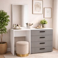Cômoda Lisboa 4 Gavetas com Espelho Cinza/Branco - Politorno