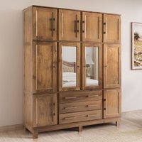 Guarda-Roupa Casal Paris 10 Portas 3 Gavetas com Espelho Madeira Maciça Castanho 1331 - Lanes