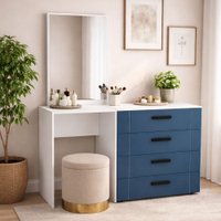 Cômoda Lisboa 4 Gavetas com Espelho Azul/Branco - Politorno