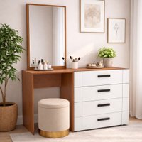 Cômoda Lisboa 4 Gavetas com Espelho Branco/Freijó - Politorno