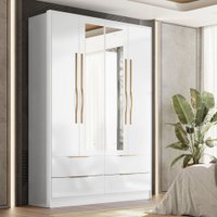 Guarda-Roupa Casal Domo 4 Portas 4 Gavetas com Espelho 44020 Branco - Demóbile