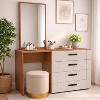 Cômoda Lisboa 4 Gavetas com Espelho Creme/Freijó - Politorno