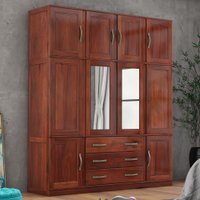 Guarda-Roupa Casal Paris 10 Portas 3 Gavetas com Espelho Madeira Maciça Mogano 1333 - Lanes