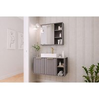 Conjunto Banheiro c/Espelho Noruega/Treviso 80cm Platina MGM