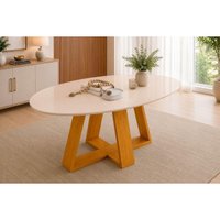 Mesa Jantar Celeste Amadeirada/Vidro 183cm Ced/Off DJ Móveis