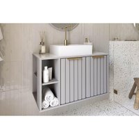 Gabinete Banheiro Suspenso Noruega c/Cuba 80cm Platina MGM