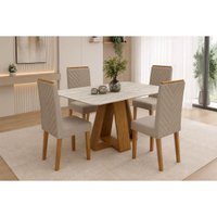 Mesa Jantar Celeste+4 Cadeiras Nara Bege DJ Móveis