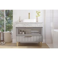 Gabinete Banheiro Bariloche c/Cuba 90cm Platina/Calacata MGM
