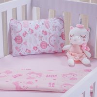 Jogo de Berço 2 Pçs Malha 100% Algodão 125g/m² Bene Casa Pássaro Rosa
