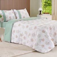 Edredom Solteiro Bella Cama Malha 125g/m² 100% Algodão 160x220cm Bene Casa Verde Água