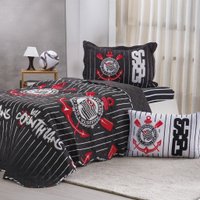 Kit Colcha e Jogo de Cama Solteiro Times de Futebol 100% Algodão 160x220cm Bene Casa Corinthians