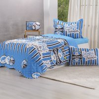Kit Colcha e Jogo de Cama Solteiro Times de Futebol 100% Algodão 160x220cm Bene Casa Grêmio