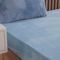 Lençol com Elástico Solteiro Plush Flannel 100% Poliéster 88x188x30cm Bene Casa Azul Claro