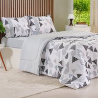 Edredom Solteiro Bella Cama Malha 125g/m² 100% Algodão 160x220cm Bene Casa Cinza Claro