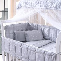Kit Berço Baby 8 Peças Malha 100% Algodão Antialérgico Estrelinha Cinza