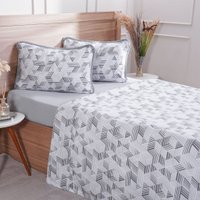 Jogo de Cama Queen 4 Pçs Malha Premium 145g/m² 100% Algodão 158x198x35cm Geometria