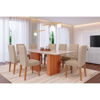 Mesa Sala Jantar Ester + 8 Cad Maia Cinamomo/Bege Cimol