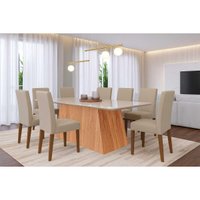 Mesa Sala Jantar Helena + 8 Cad Maia Cinamomo/Bege Cimol