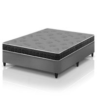 Cama Box Casal Cinza + Colchão Espuma D20 Dupla Face Zidi Querubin 138x188x49cm