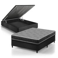 Cama Box Baú Casal Preto + Colchão Espuma D20 Dupla Face Zidi Querubin 138x188x54cm