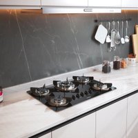 Cooktop 5 Bocas Safe Tripla Chama Mesa Vidro A Gás Preto/Inox - Fogatti