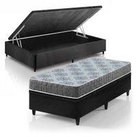 Cama Box Baú Solteiro Preto + Colchão Espuma D23 Zidi Washington 88x188x56cm