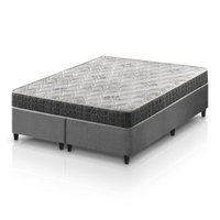 Cama Box King Cinza + Colchão Espuma D33 Ortopédico Zidi San Francisco 193x203x54cm