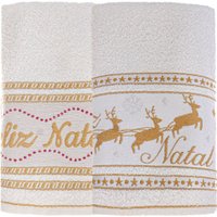 Kit 50 Toalha de Rosto Feliz Natal 90% Algodão 400g/m² 45x68cm Bene Casa Pérola