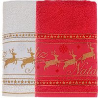 Kit 4 Toalha de Banho Feliz Natal 90% Algodão 400g/m² 68x135cm Bene Casa Vermelho/Pérola