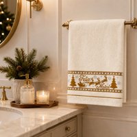 Kit 6 Toalhas de Mãos e Lavabo Natalina 30x50cm 100% Algodão 400g/m² Bene Casa Cream/Vermelha/Pérola