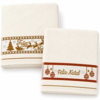 Kit 50 Toalhas de Mãos e Lavabo Natalina 30x50cm 100% Algodão 400g/m² Bene Casa Cream/Pérola