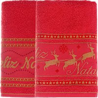 Kit 8 Toalha de Banho Feliz Natal 90% Algodão 400g/m² 68x135cm Bene Casa Vermelho