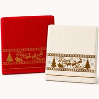 Kit 10 Toalhas de Mãos e Lavabo Natalina 30x50cm 100% Algodão 400g/m² Bene Casa Vermelho/Pérola