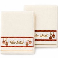 Kit 3 Toalhas de Mãos e Lavabo Natalina 30x50cm 100% Algodão 400g/m² Bene Casa Cream