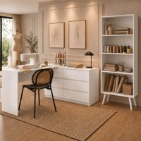Kit Mesa para Máquina de Costura com 6 Gavetas e Estante Retrô Multimóveis MP6108 Branco