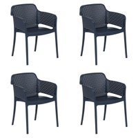 Kit 4 Cadeiras Frisk com Braços Azul Navy Empilháveis em Polipropileno