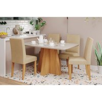Mesa Sala Jantar Maitê + 4 Cad Maia Cinamomo/Bege Cimol