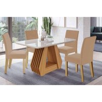Mesa Sala Jantar Ágata + 4 Cad Maia Cinamomo/Bege Cimol